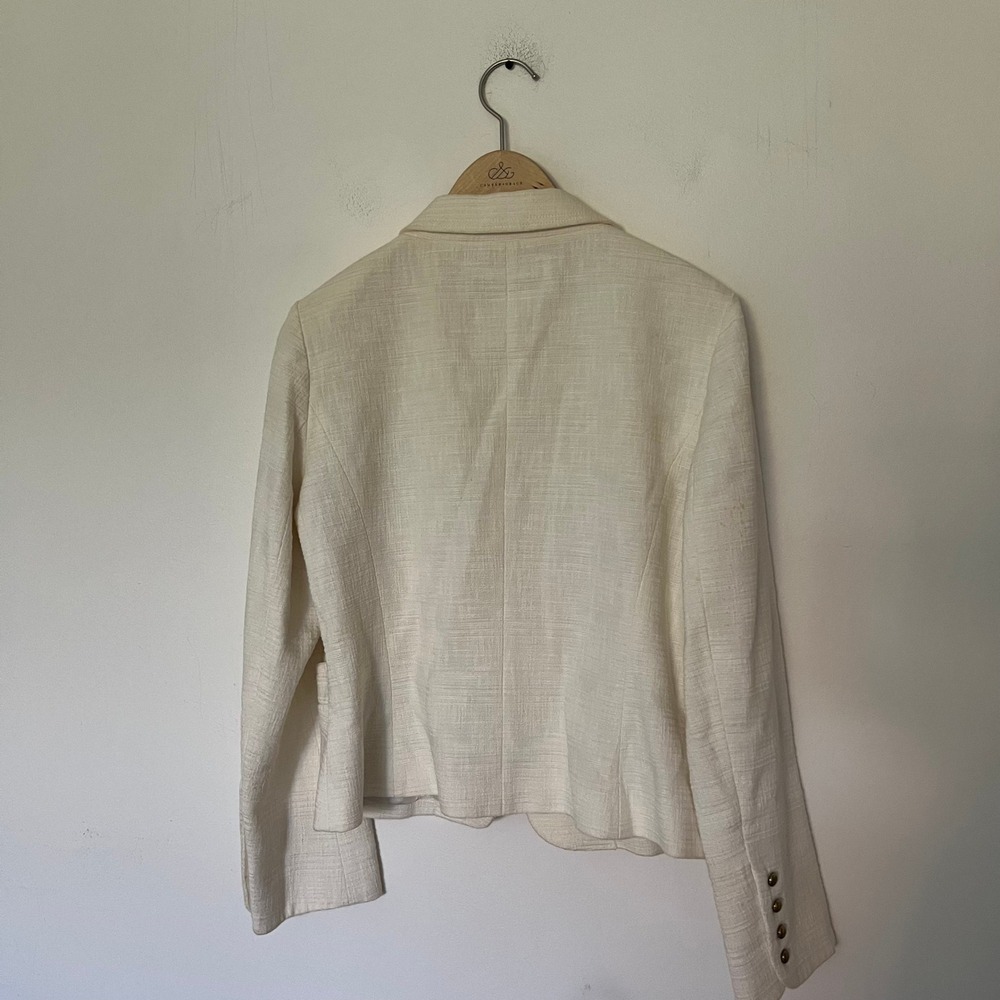 Jaeger Cream Textured Tailored Blazer Jacket Brass Buttons Notched Lapel - Picture 6 of 8